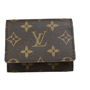 LOUIS VUITTON LV Logo Card Holder Case Monogram Leather Brown